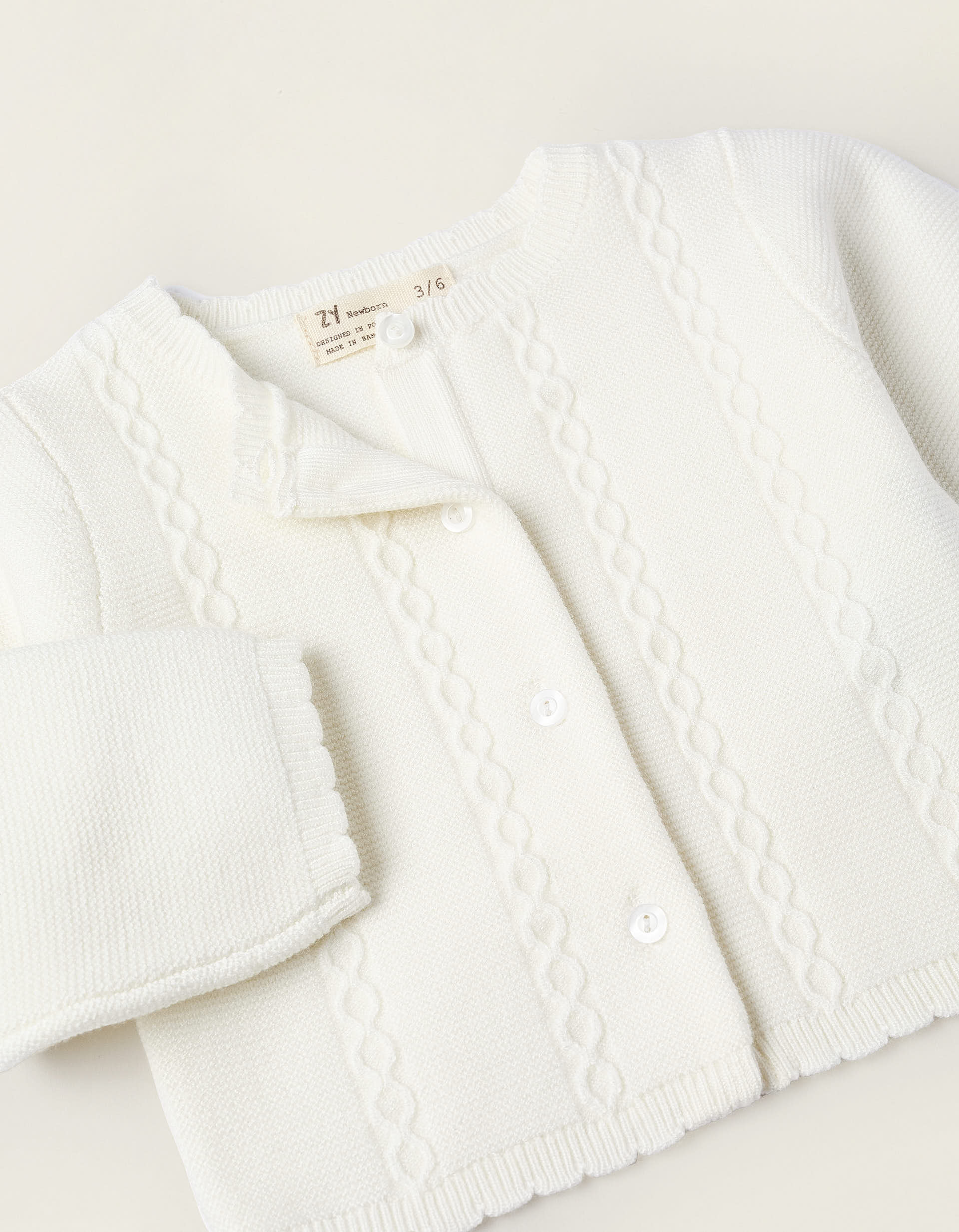 Cardigan with Cable Knit Details for Newborn Girls, White