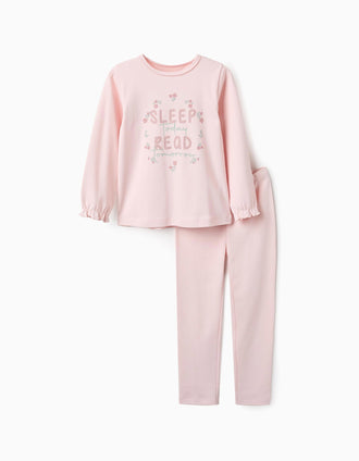 Pijama Brilha no Escuro com Saia de Tule para Menina 'Read', Rosa
