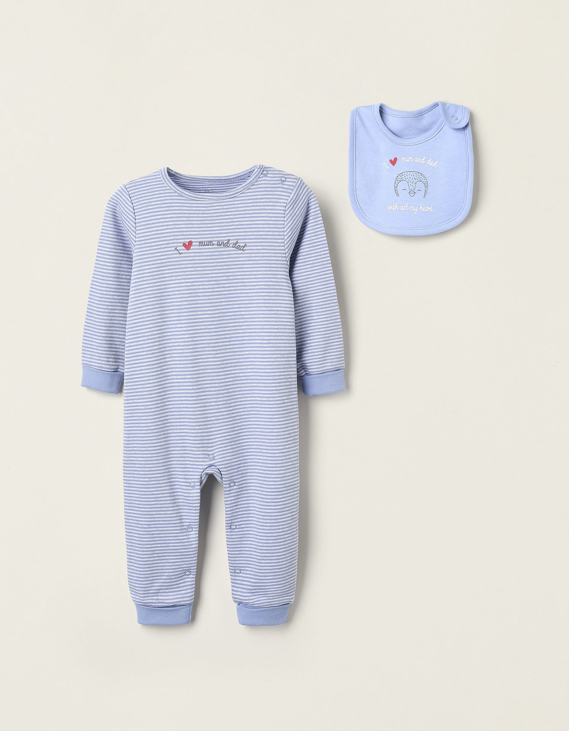 Sleepsuit + bib for Baby Boys 'Mum & Dad', Blue