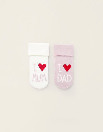 Pack 2 Paires de Chaussettes Épaisses pour Nouveau-née et Bébé, Blanc/Rose