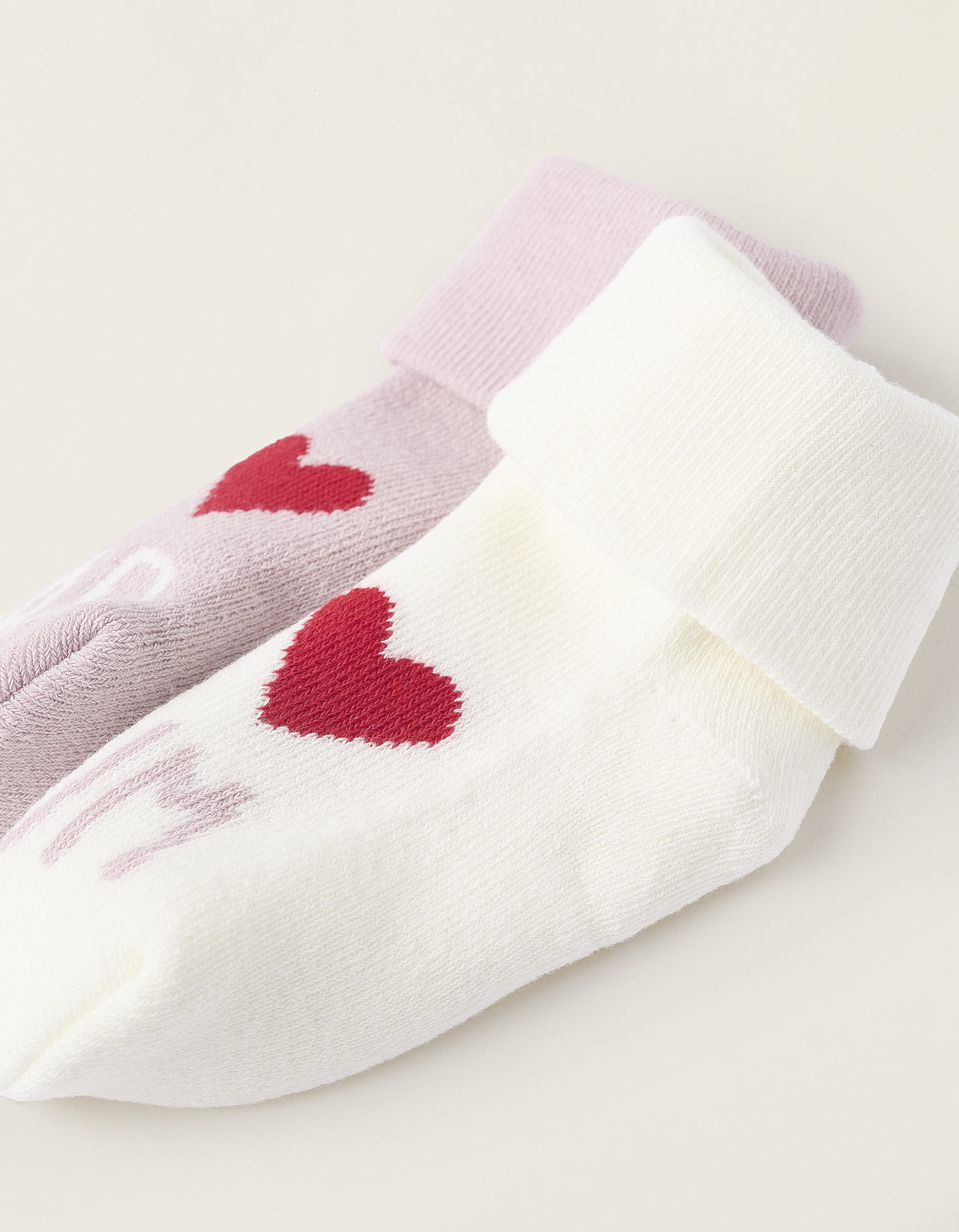 Pack of 2 Pairs of Thick Socks for Newborns and Babies, White/Pink