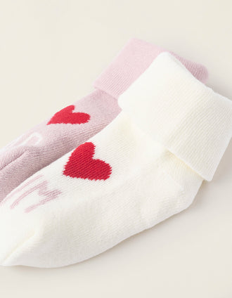 Pack 2 Paires de Chaussettes Épaisses pour Nouveau-née et Bébé, Blanc/Rose