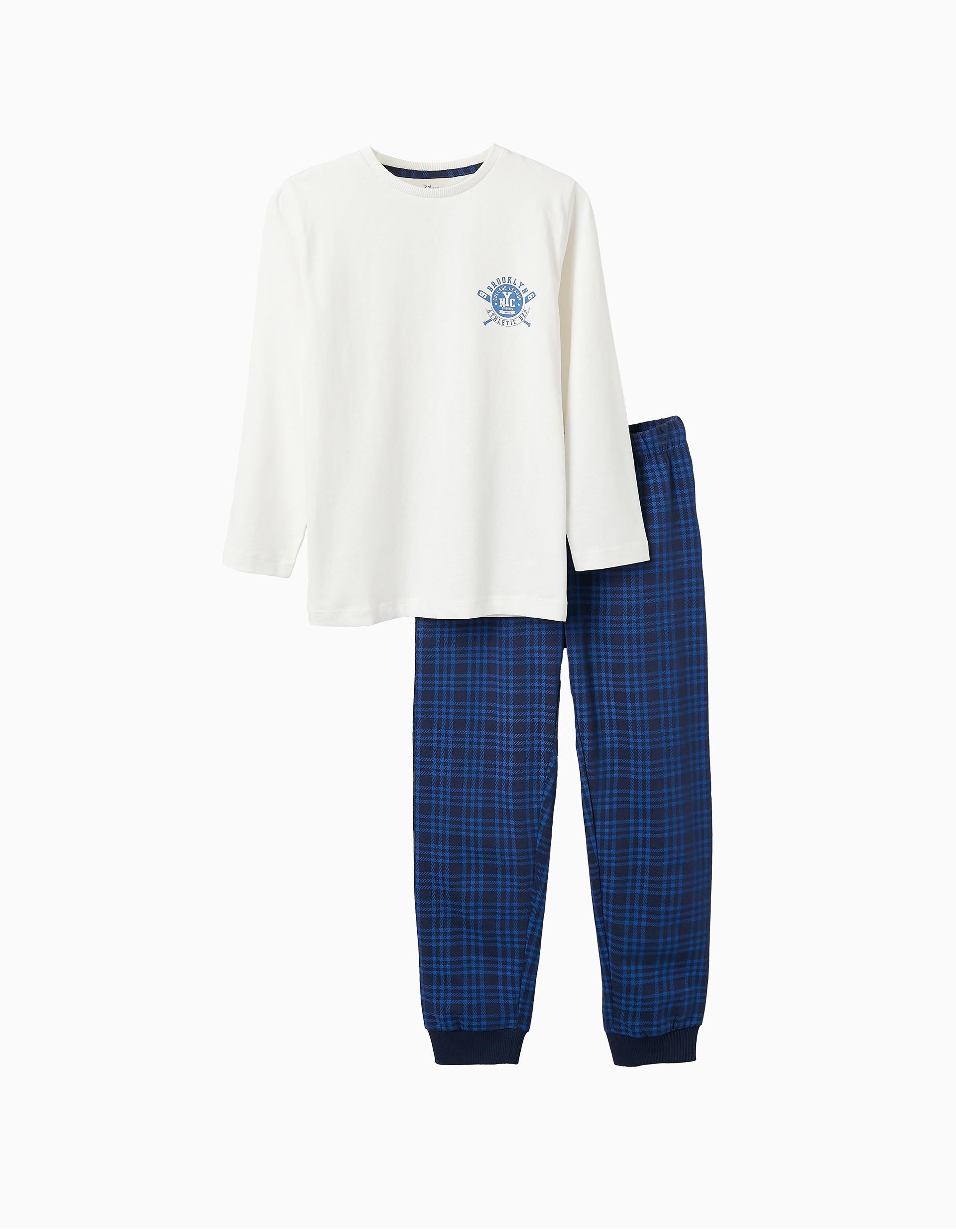 Checkered Cotton Pyjama for Boys 'NYC', White/Blue