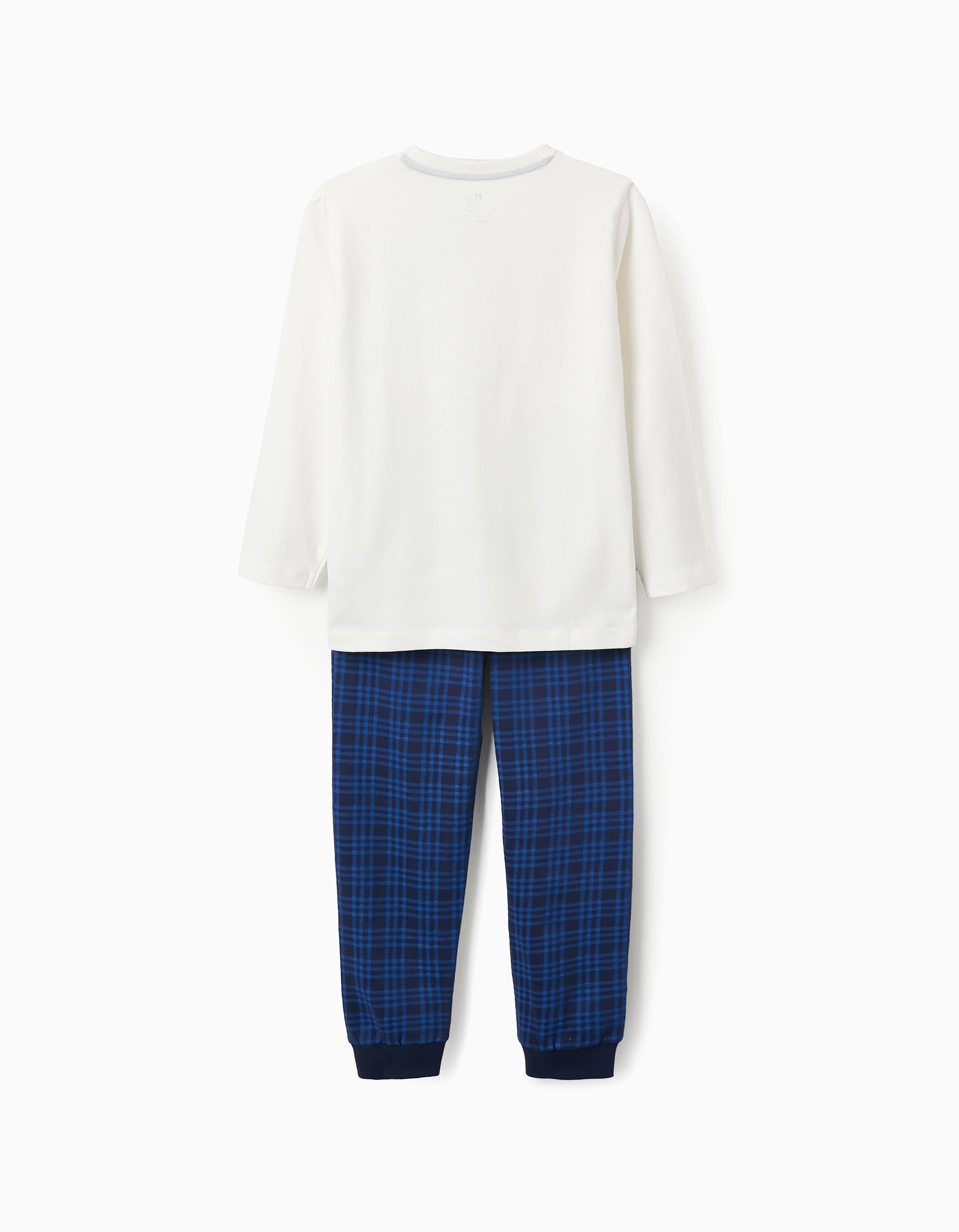 Checkered Cotton Pyjama for Boys 'NYC', White/Blue