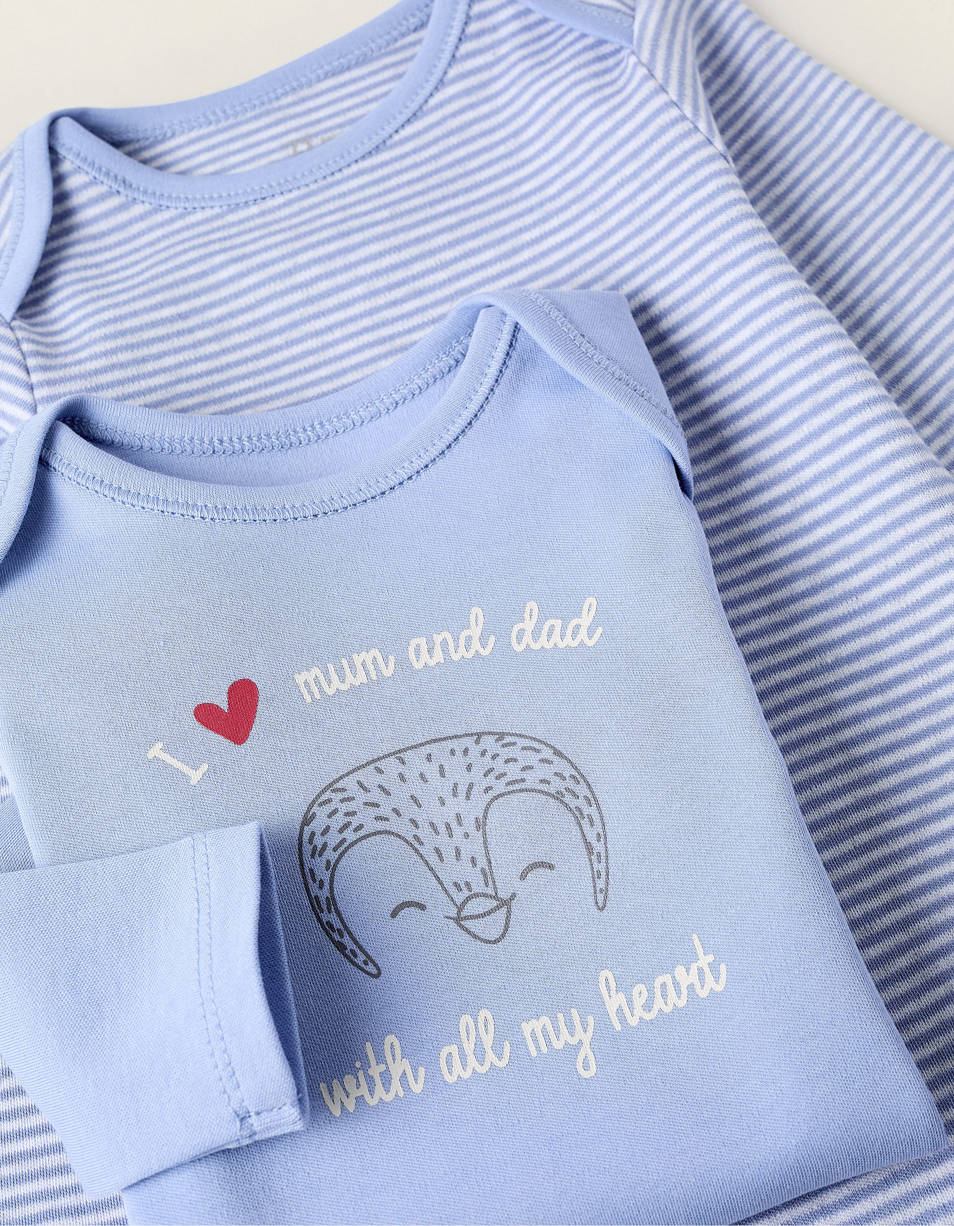 2 Cotton Bodysuits for Baby Boys 'Mum & Dad', White/Blue