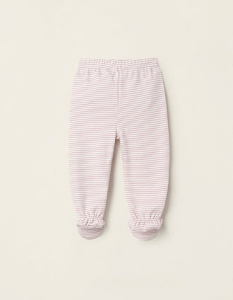 2 Cotton Footed Trousers for Baby Girls 'Mum & Dad', White/Pink