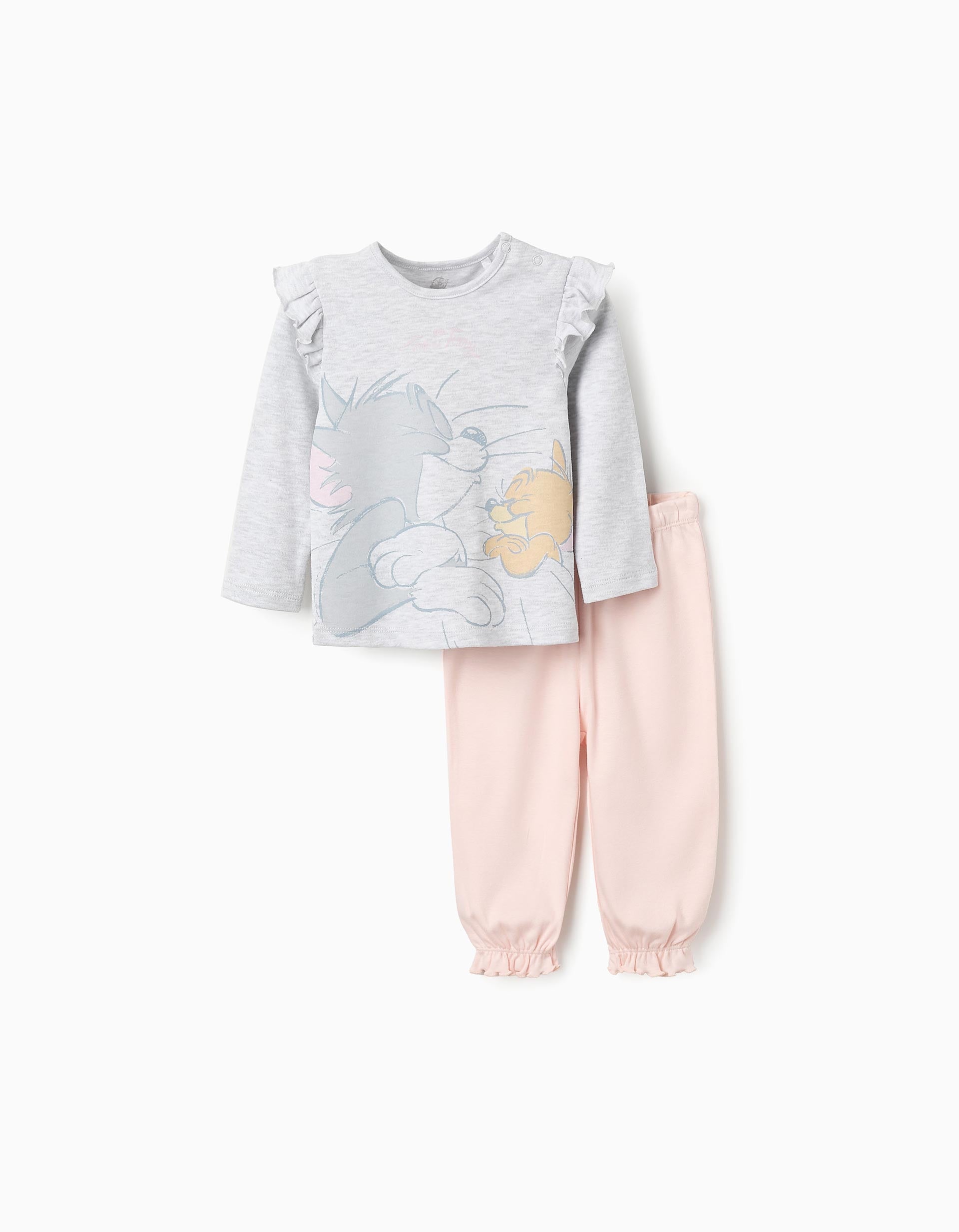 Cotton Pyjama for Baby Girls 'Tom & Jerry', Grey/Pink