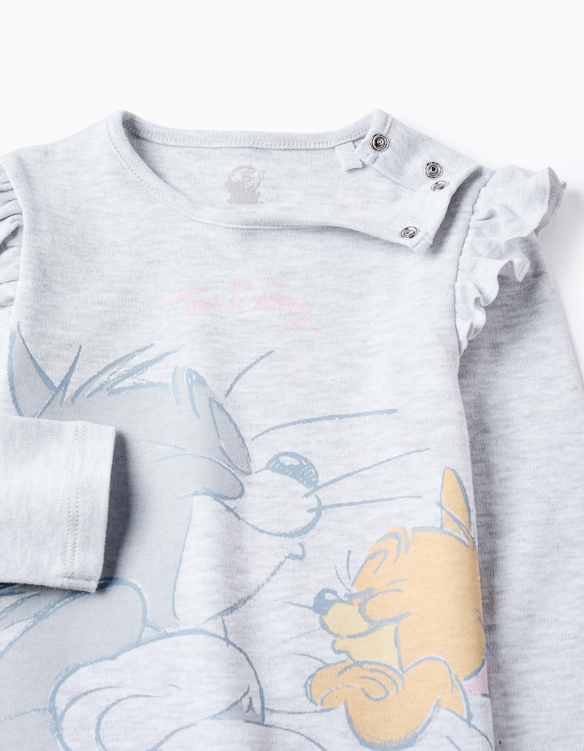 Cotton Pyjama for Baby Girls 'Tom & Jerry', Grey/Pink