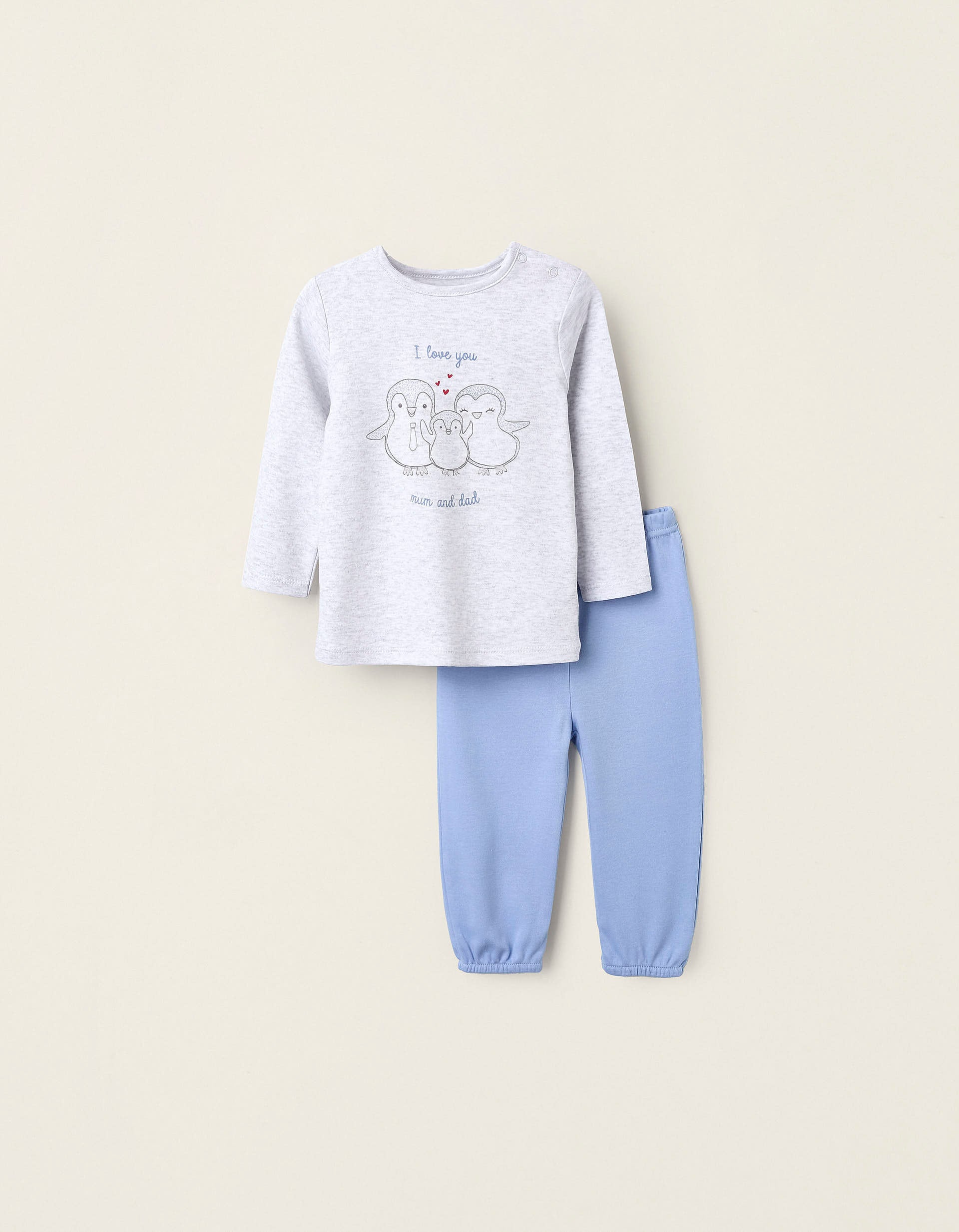 Cotton Pyjama for Baby Boys 'Mum & Dad', Blue/Grey