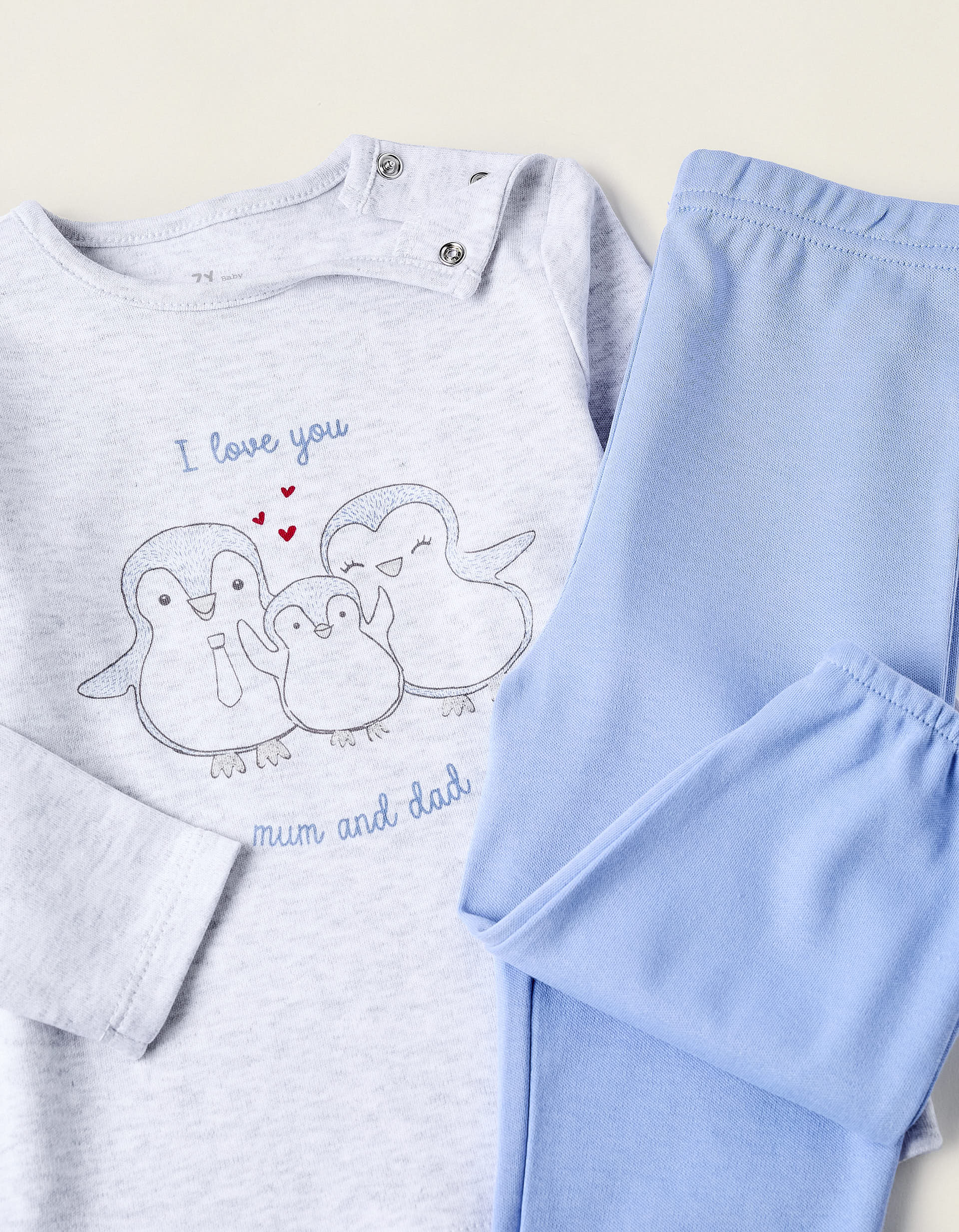 Cotton Pyjama for Baby Boys 'Mum & Dad', Blue/Grey