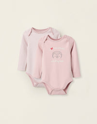 2 Bodies de Algodão para Bebé Menina 'Mum & Dad', Branco/Rosa