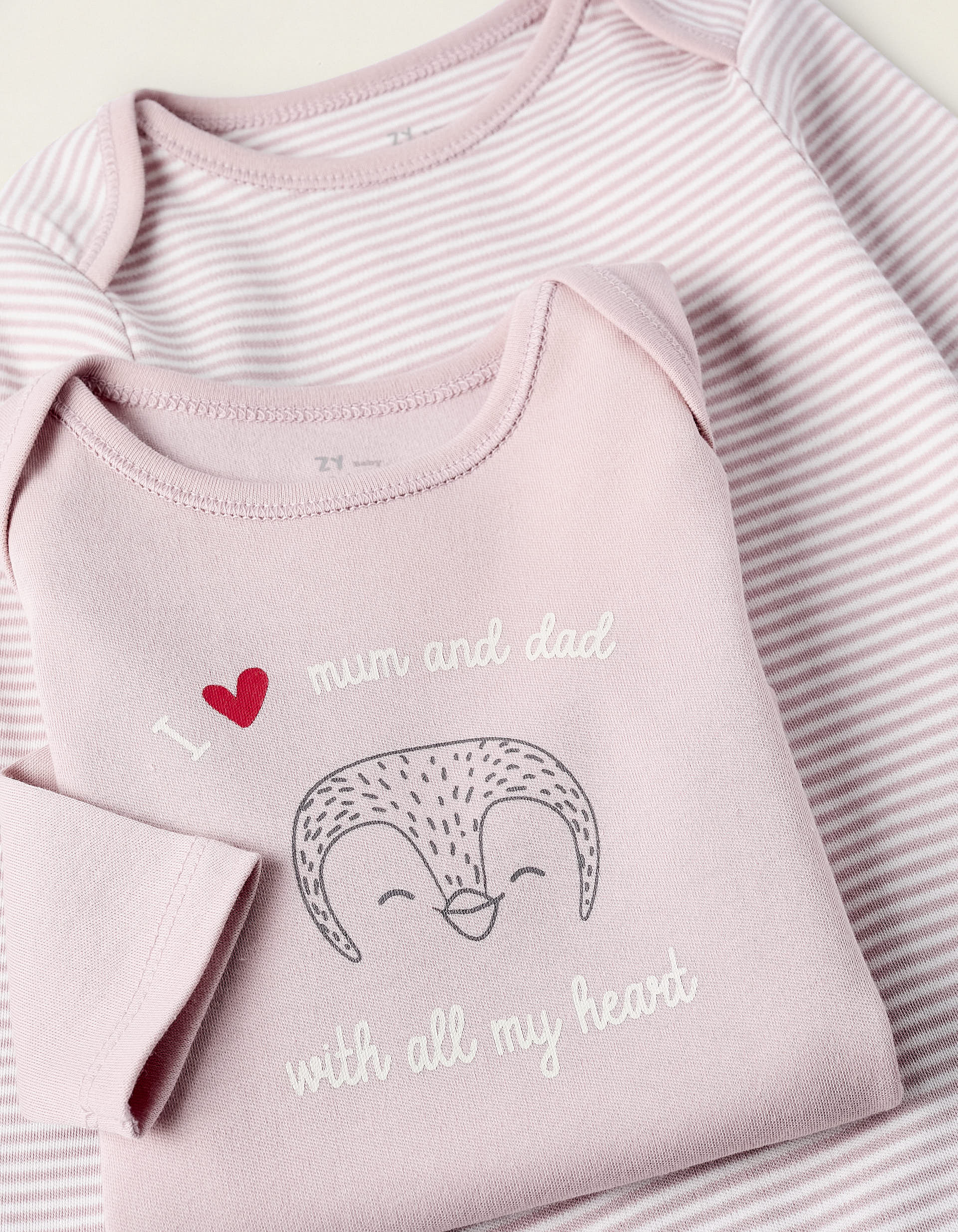 2 Cotton Bodysuits for Baby Girls 'Mum & Dad', White/Pink