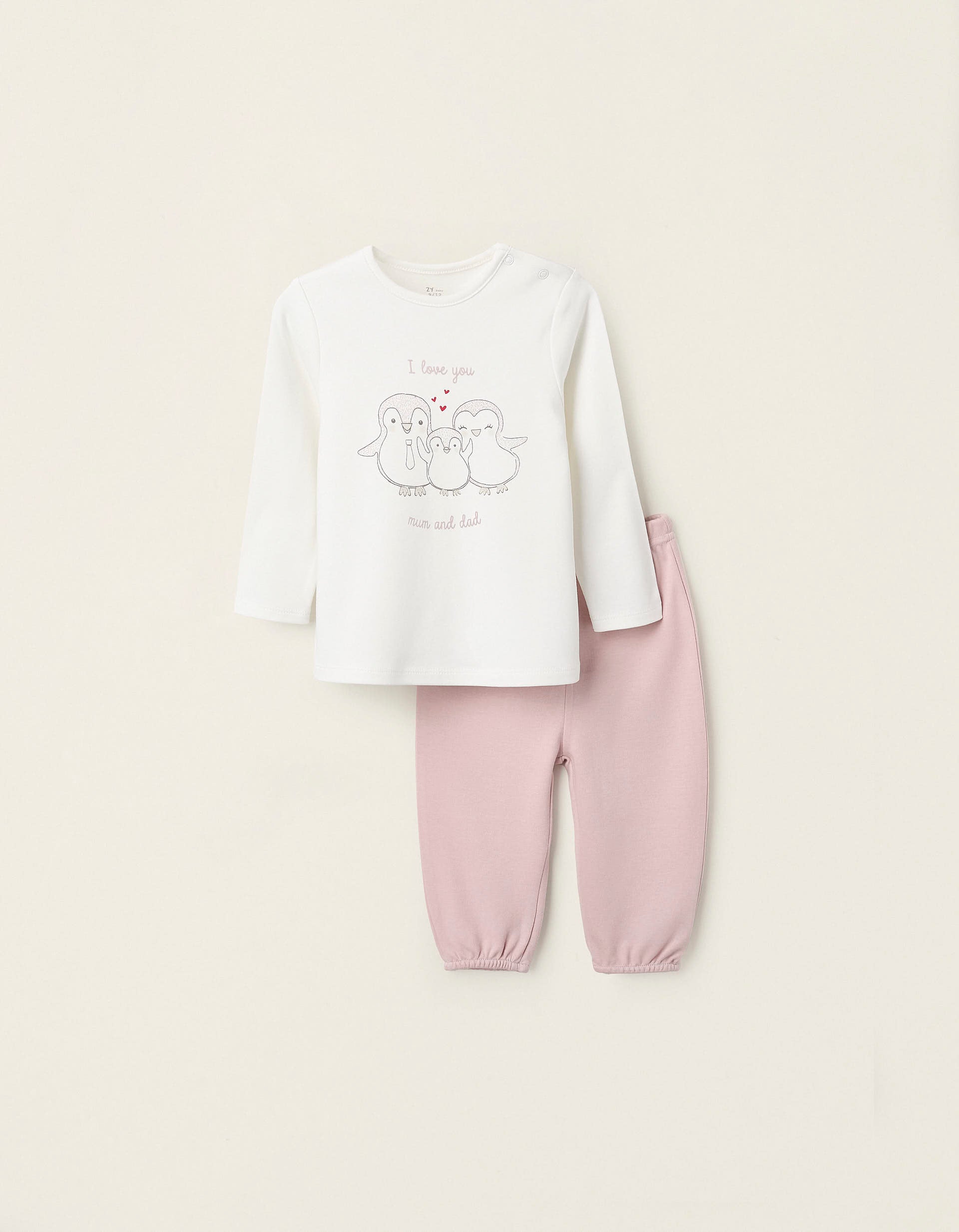 Cotton Pyjama for Baby Girls 'Mum & Dad', Pink/White