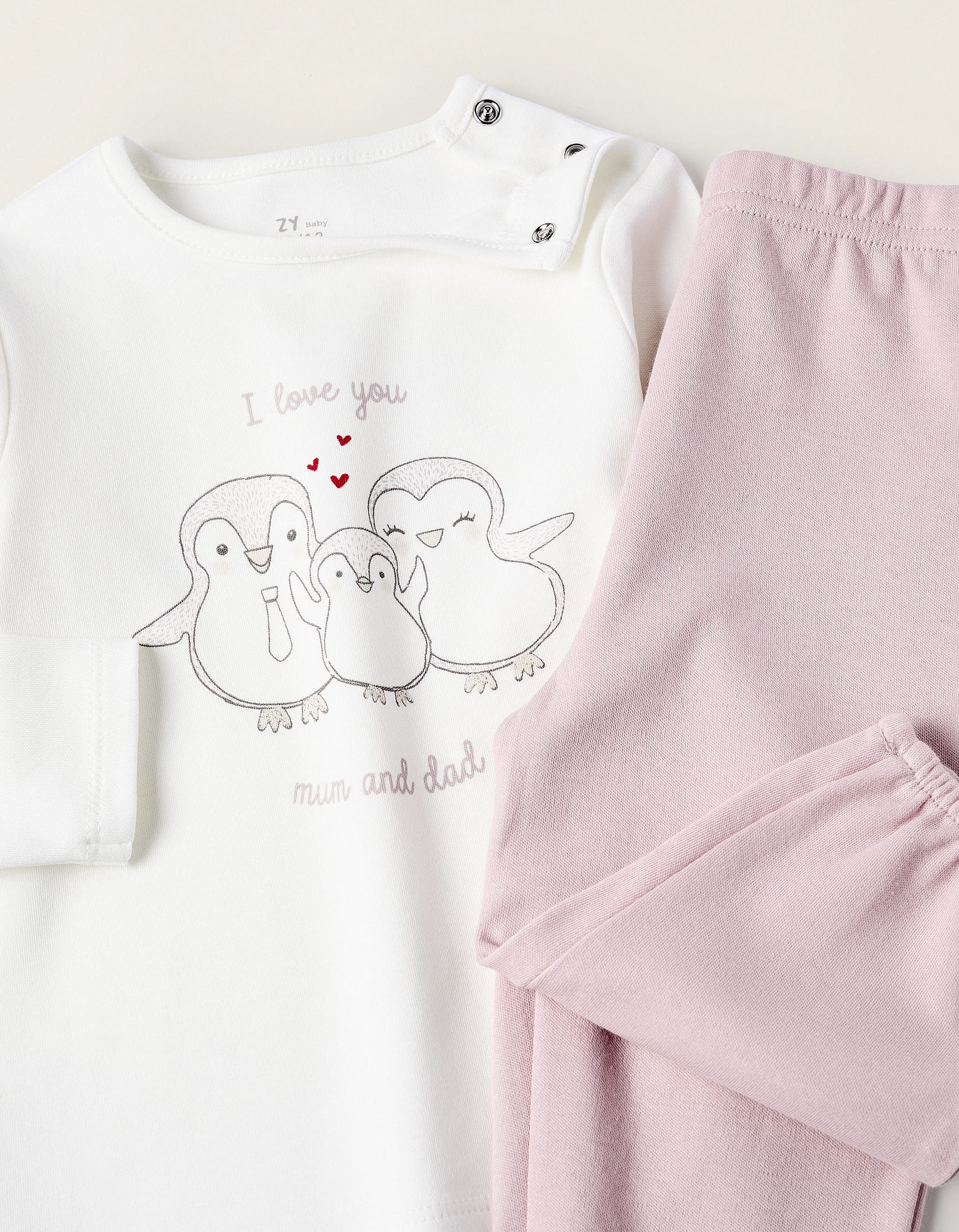 Cotton Pyjama for Baby Girls 'Mum & Dad', Pink/White