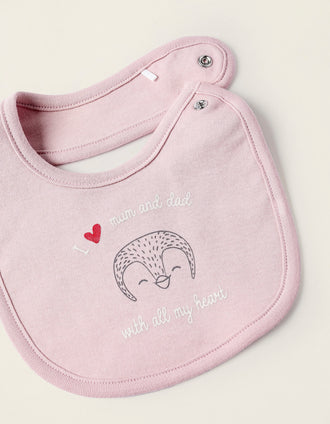 Grenouillère + Bavoir pour Bébé Fille 'Mum & Dad', Rose
