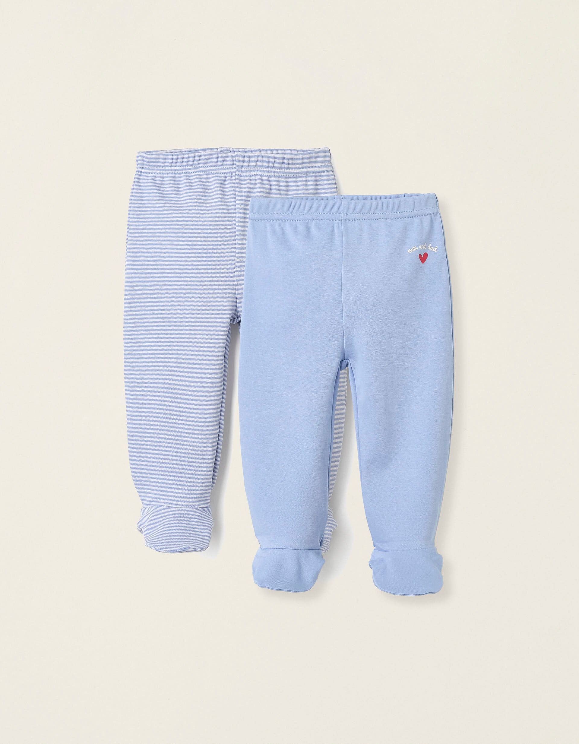 2 Cotton Footed Trousers for Baby Boys 'Mum & Dad', White/Blue