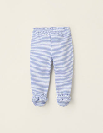 2 Calças com Pés de Algodão para Bebé Menino 'Mum & Dad', Branco/Azul