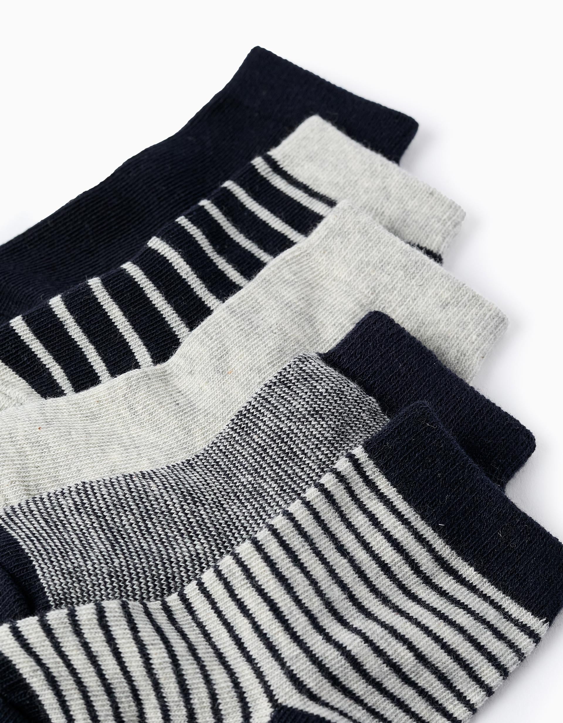 Pack of 5 Pairs of Plain/Striped Socks for Baby Boys, Grey/Blue