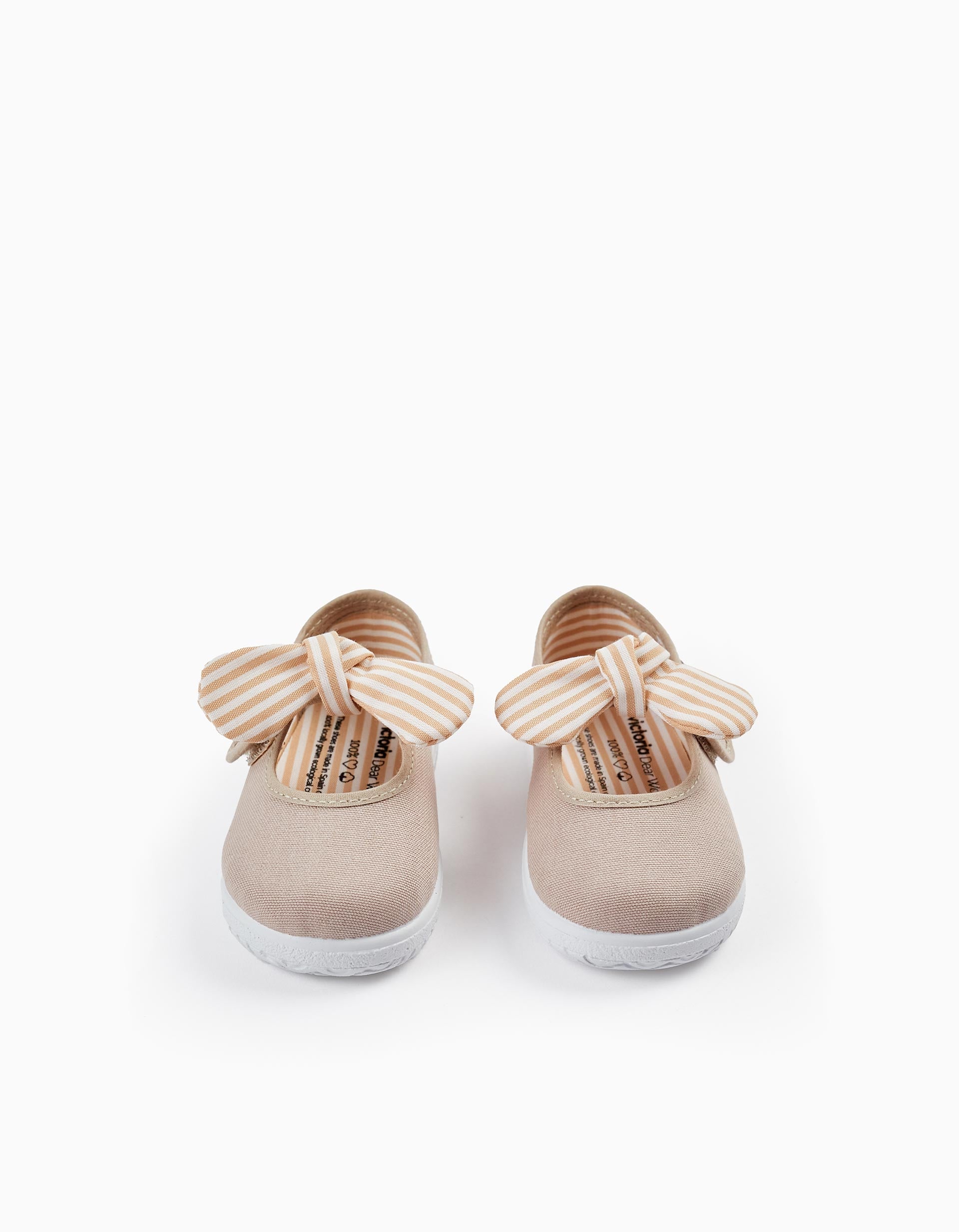 Ballerina Shoes with Striped Bow for Baby Girls 'Victoria', Beige