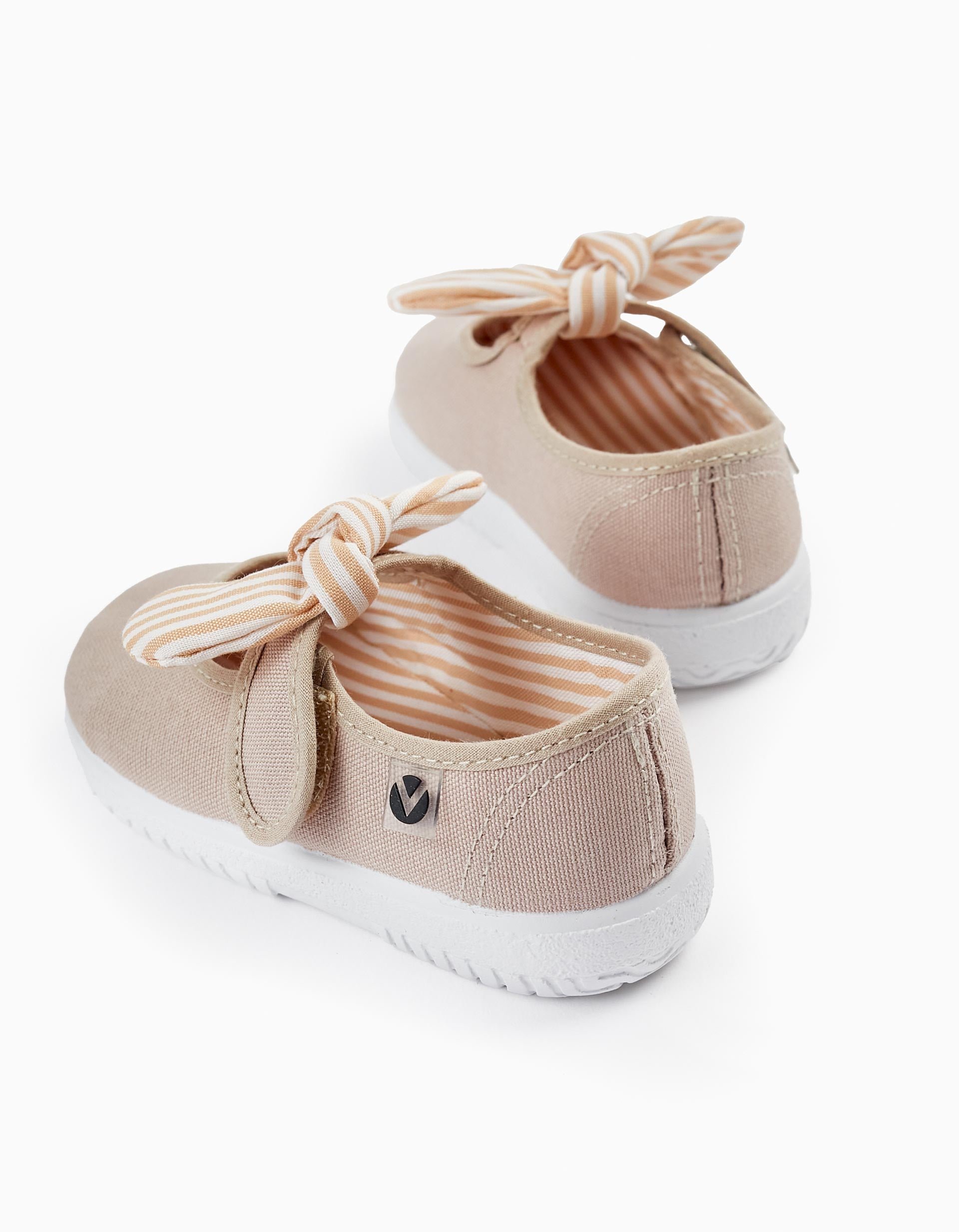 Ballerina Shoes with Striped Bow for Baby Girls 'Victoria', Beige