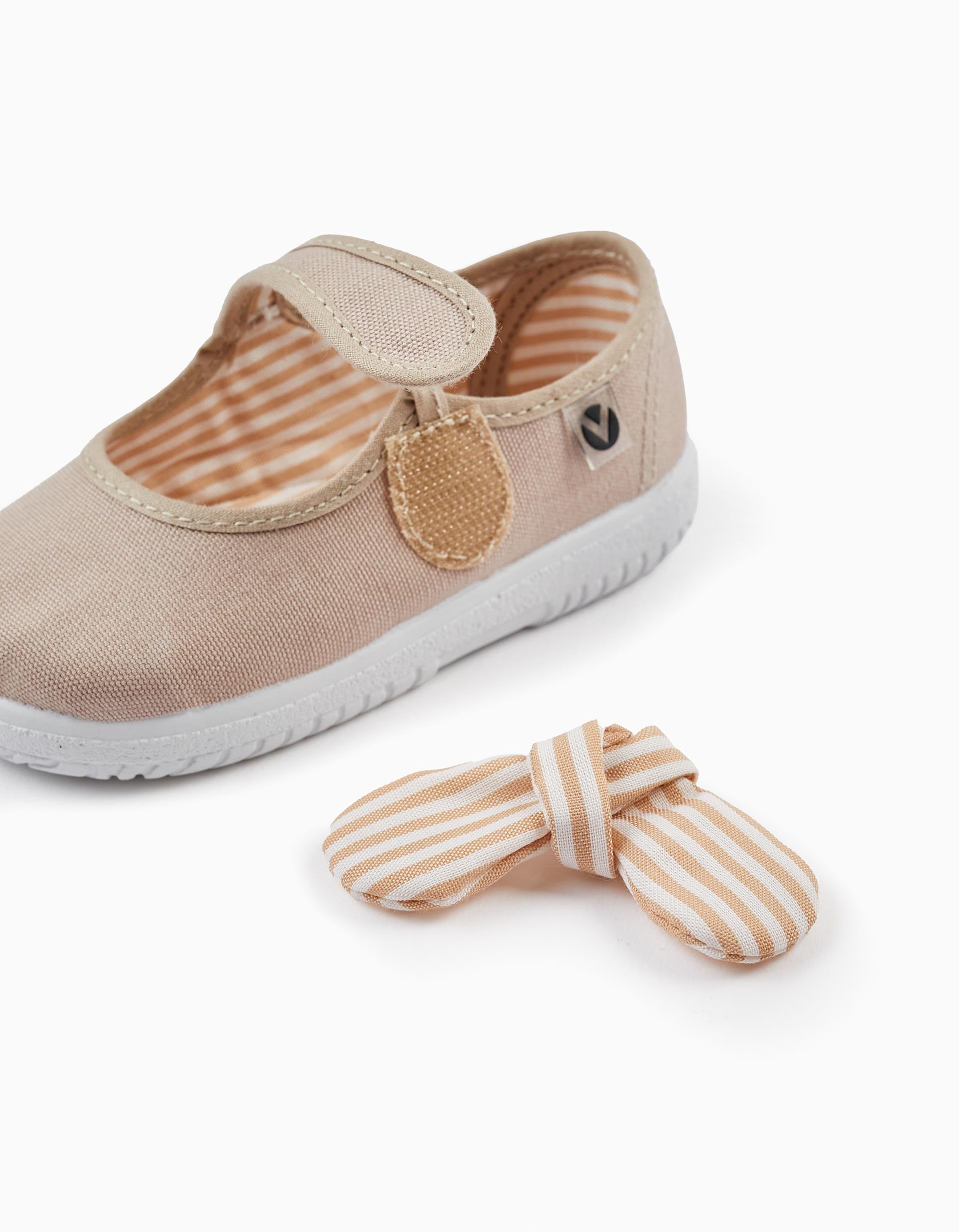 Ballerina Shoes with Striped Bow for Baby Girls 'Victoria', Beige