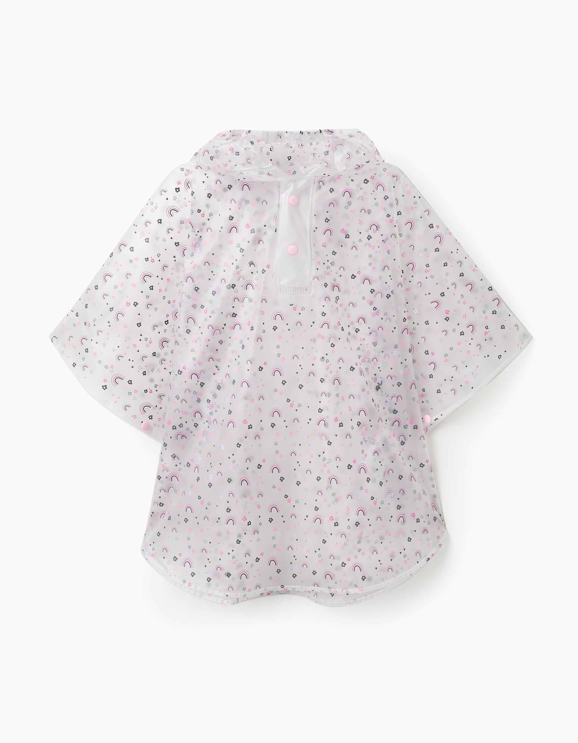 Rain Poncho for Baby Girls 'Flowers & Rainbows', Transparent