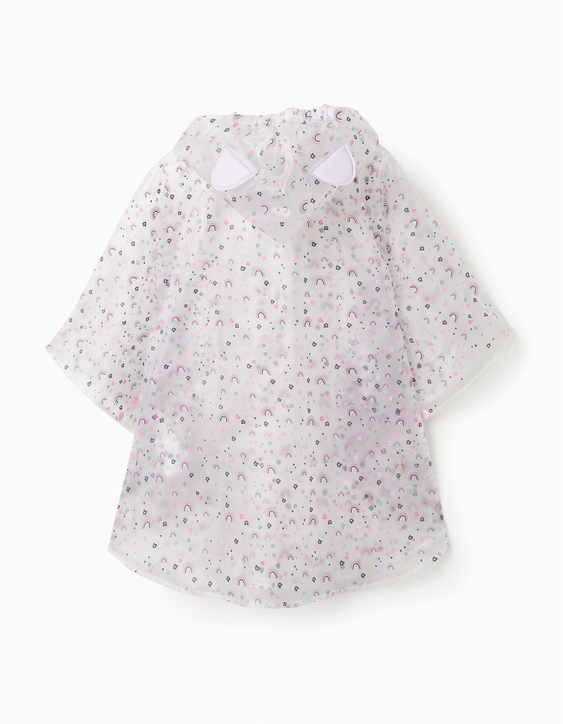 Rain Poncho for Baby Girls 'Flowers & Rainbows', Transparent