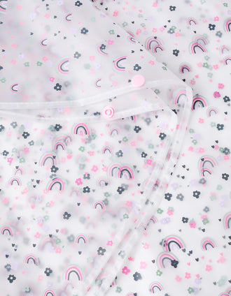Capa de Chuva Poncho para Bebé Menina 'Flores & Arco-íris', Transparente