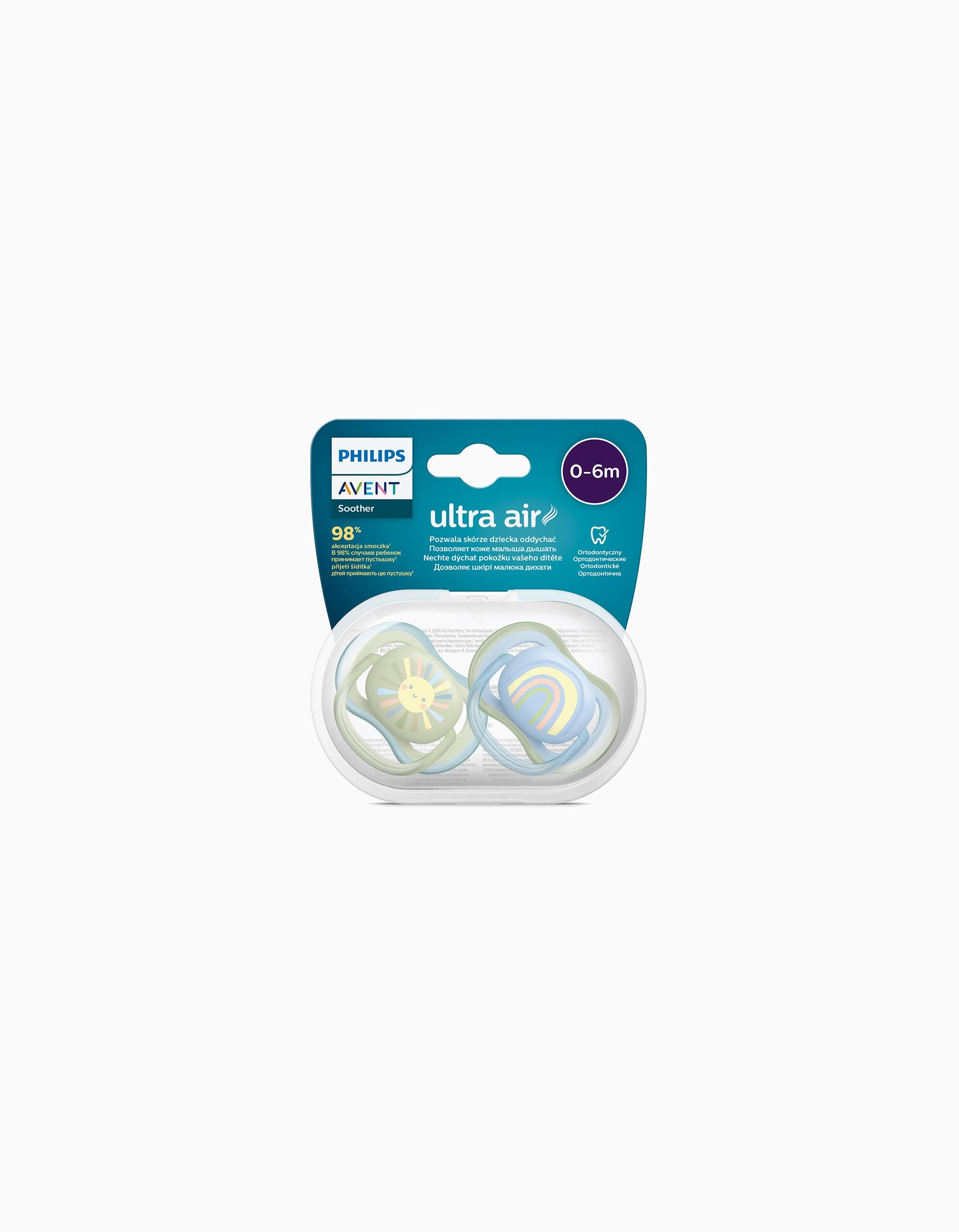 2 Chupetas Philips/Avent Ultra Air Silicone 0-6M, Azul/Verde