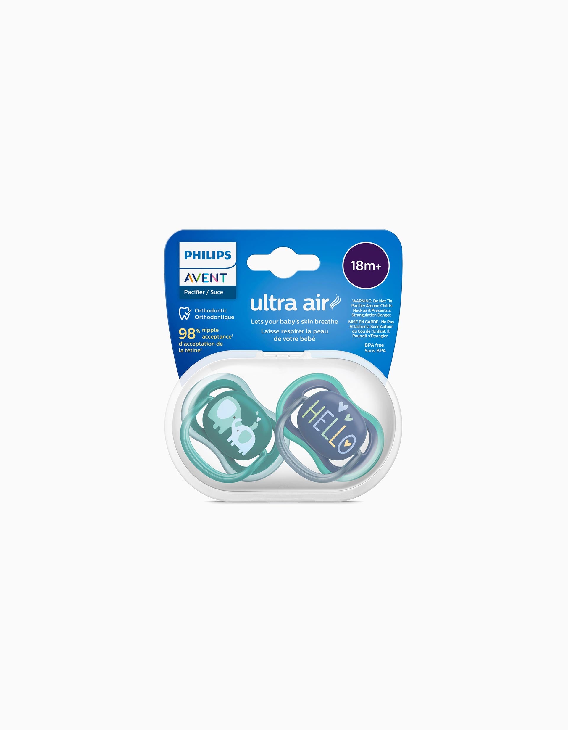 2 Chupetas Philips/Avent Ultra Air Silicone 18M+, Hello