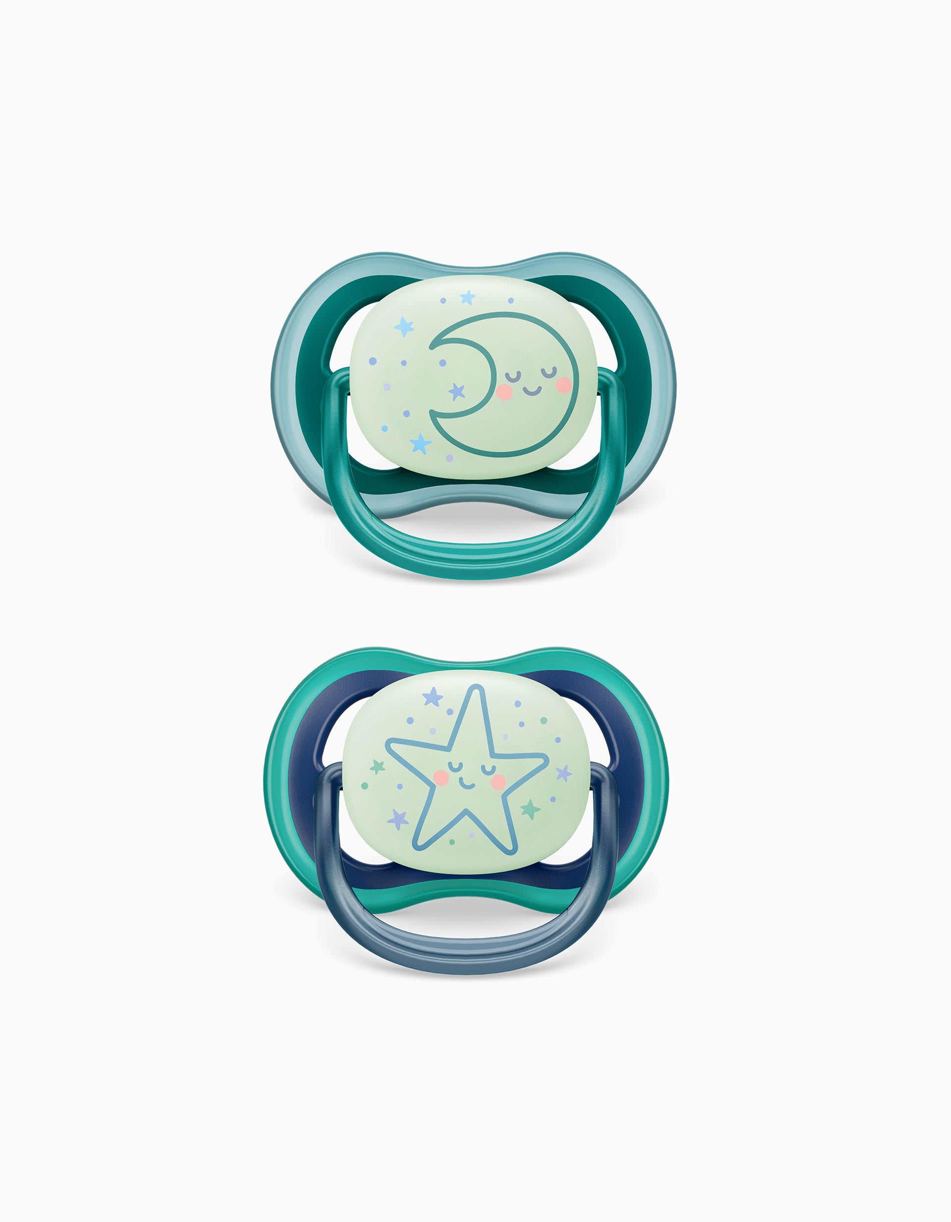 2 Chupetas Philips/Avent Ultra Air Silicone Brilha No Escuro 6-18M, Moon/Star