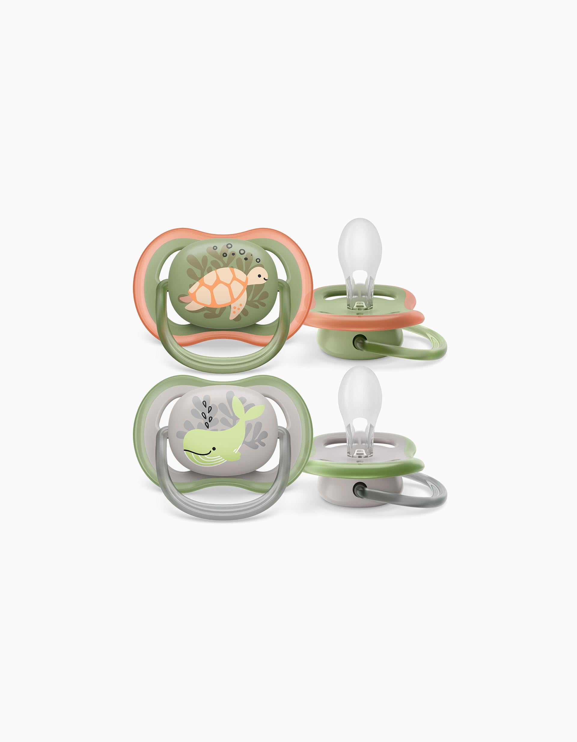 2 Chupetas Philips/Avent Ultra Air Silicone 6-18M, Cinza/Verde