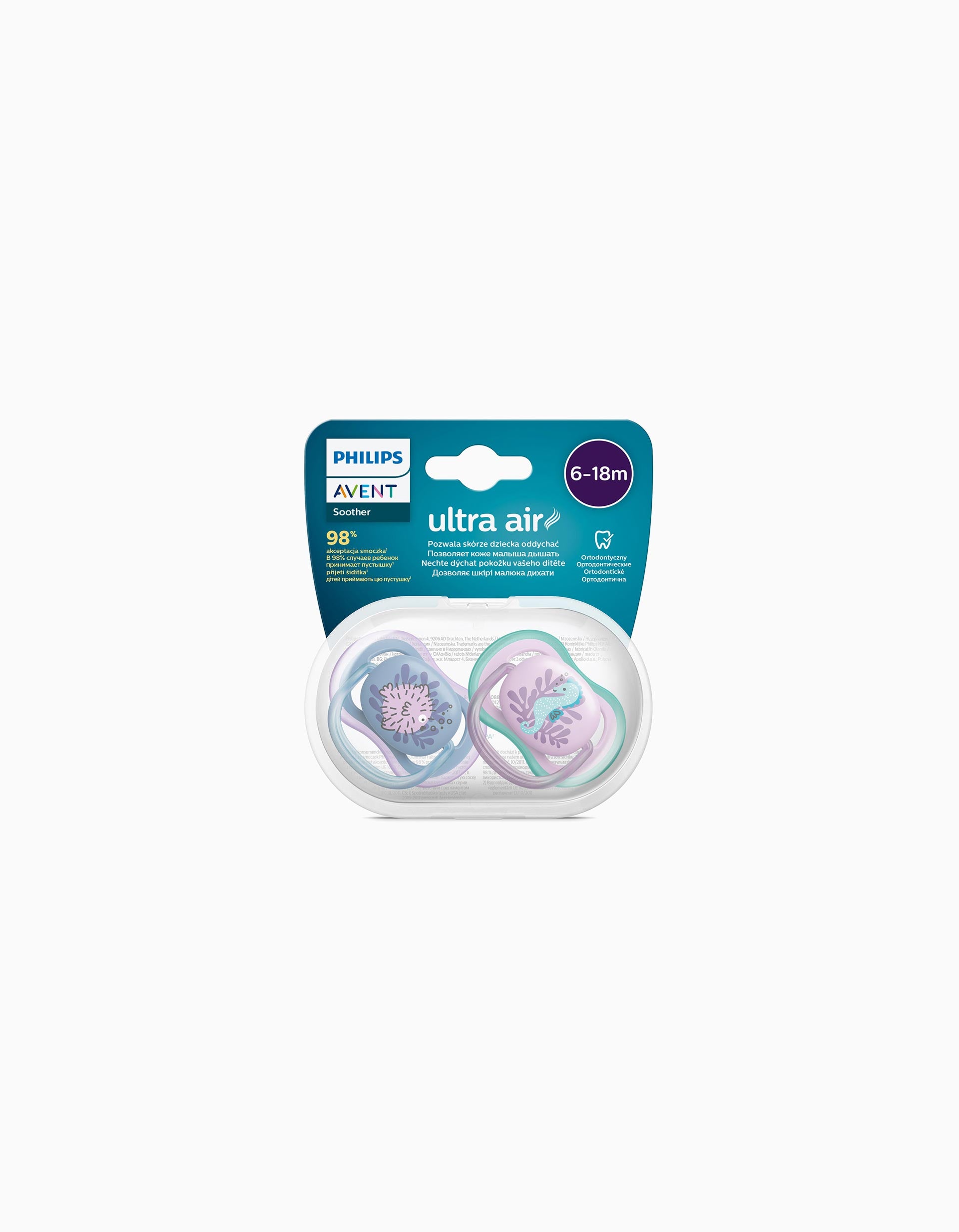 2 Chupetas Philips/Avent Ultra Air Silicone 6-18M, Verde/Rosa