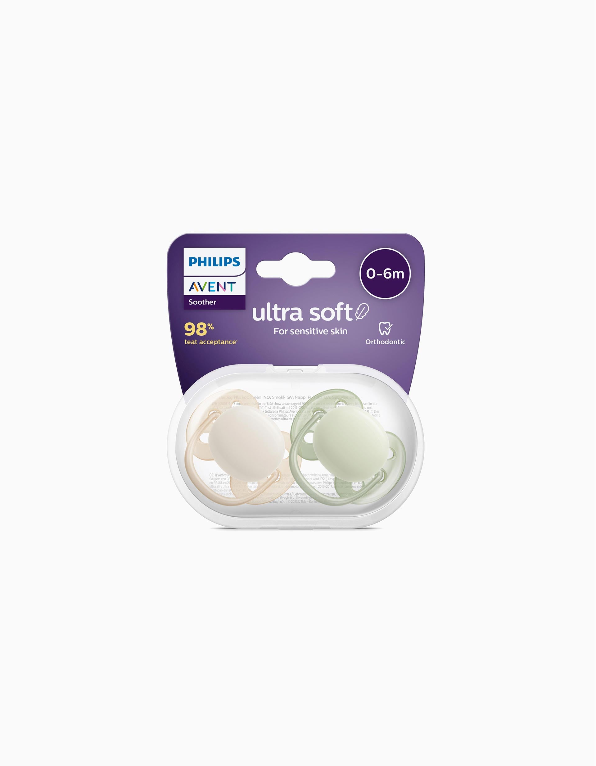 2 Chupetas Philips/Avent Ultra Soft Silicone 0-6M, Verde/Bege