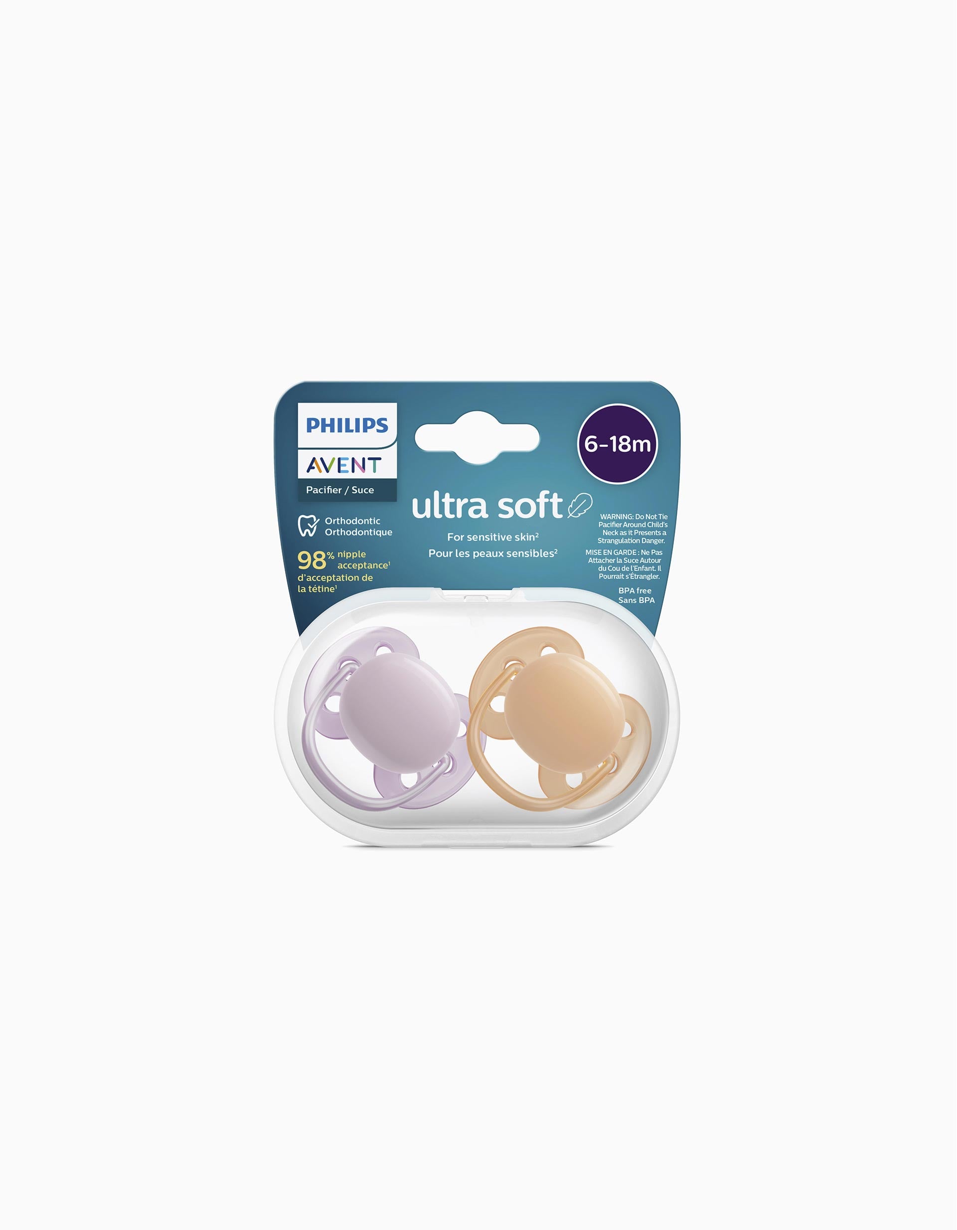 2 Chupetas  Philips/Avent Ultra Soft Silicone 6-18M, Laranja/Rosa