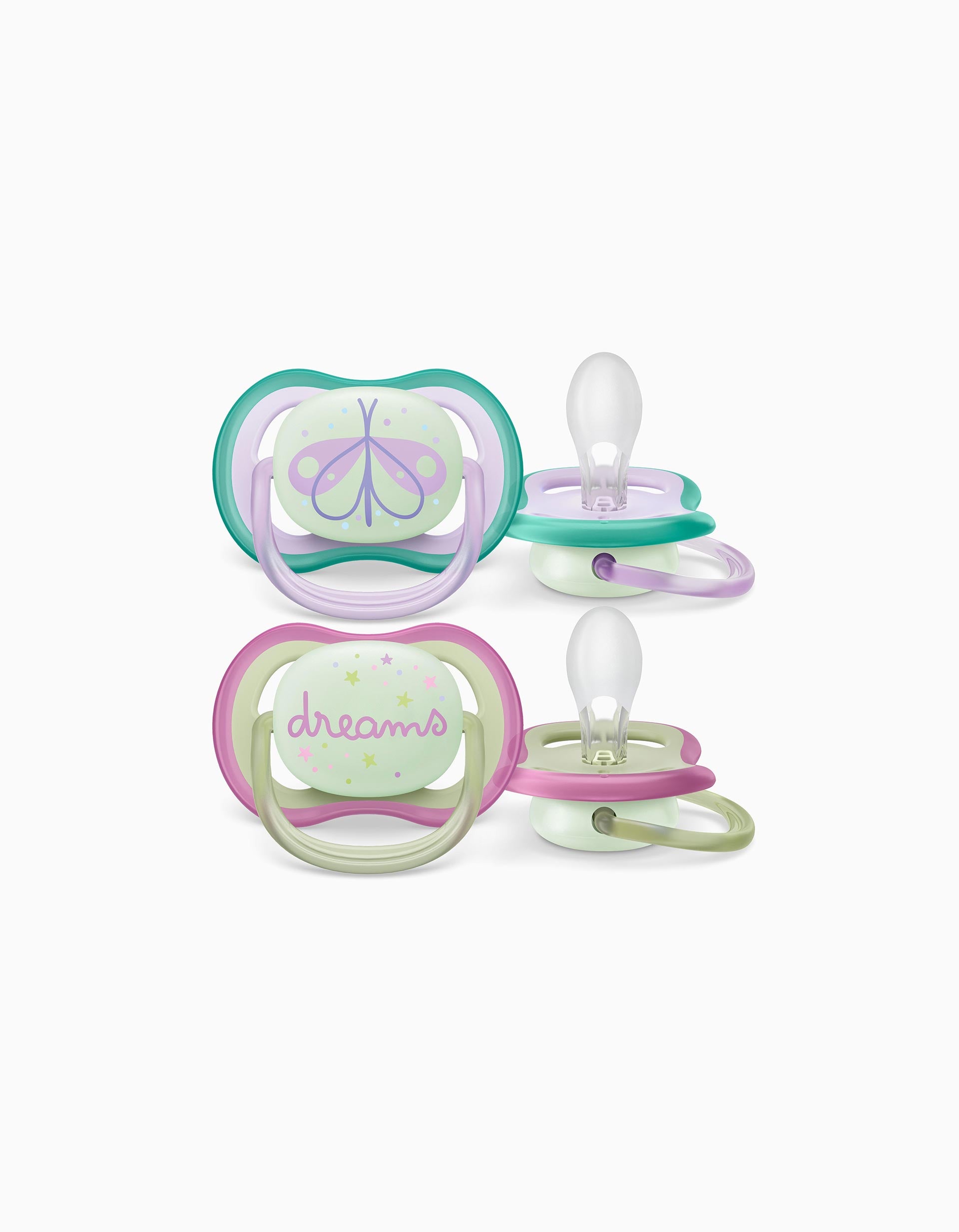 2 Chupetas Philips/Avent Ultra Air Silicone Brilha No Escuro 0-6M, Dreams