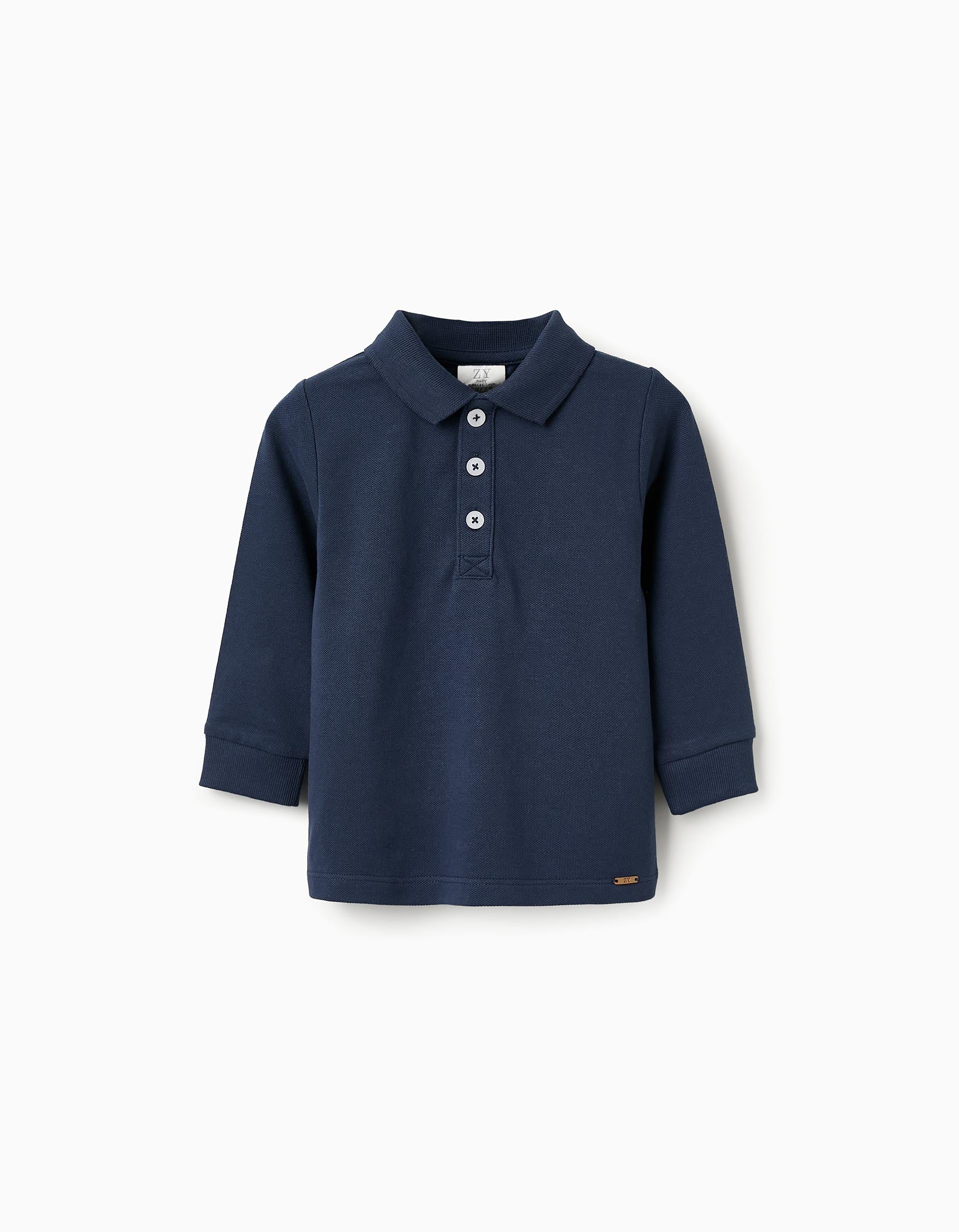 Long Sleeve Polo Shirt for Baby Boys, Dark Blue