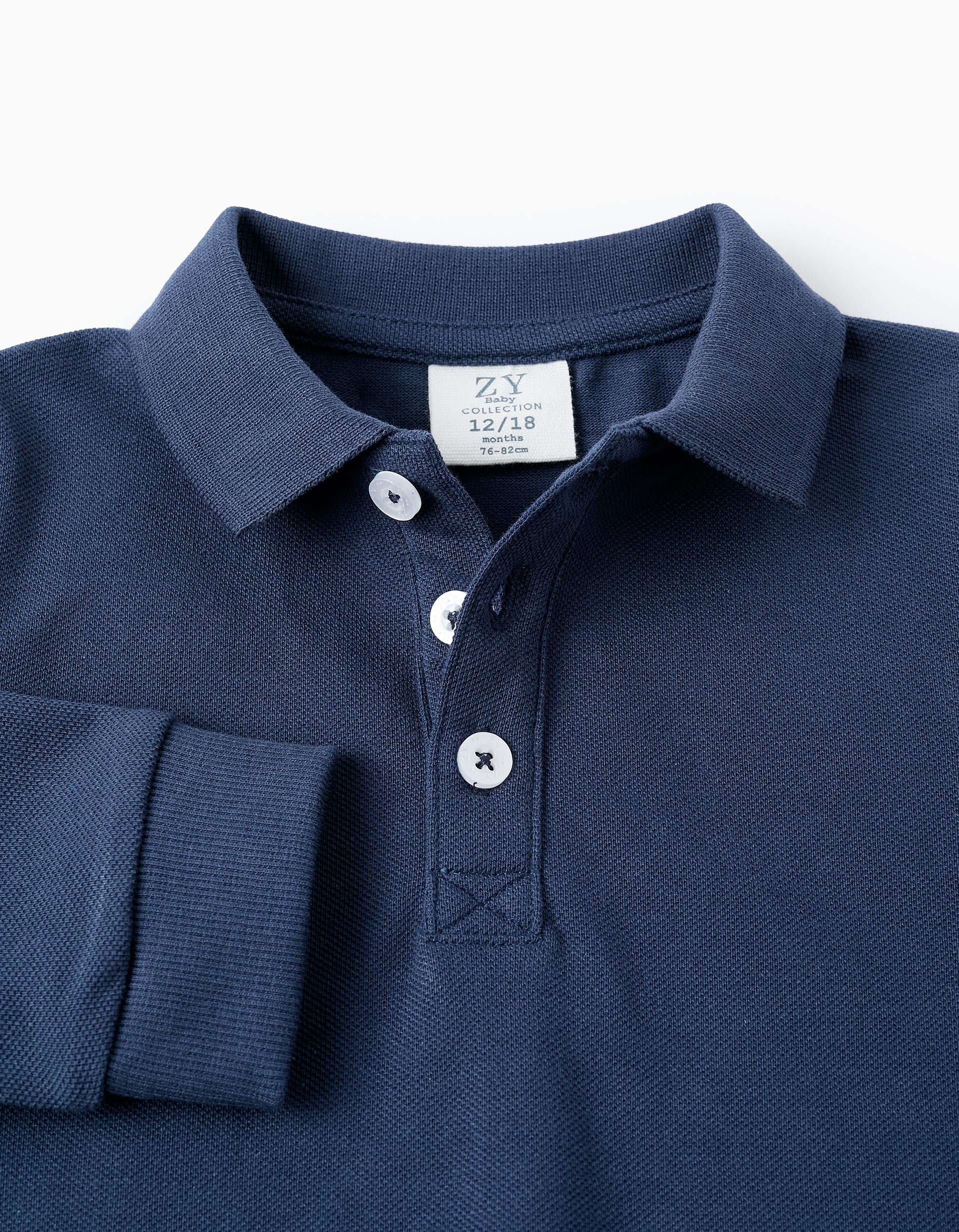 Long Sleeve Polo Shirt for Baby Boys, Dark Blue