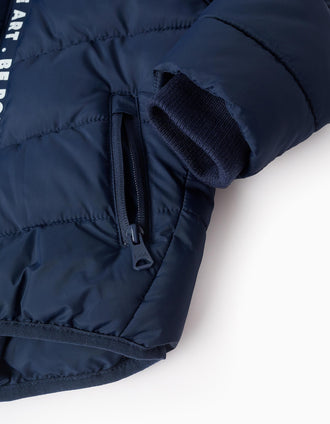 Chaqueta Acolchada con Capucha para Bebé Niño, Azul Oscuro