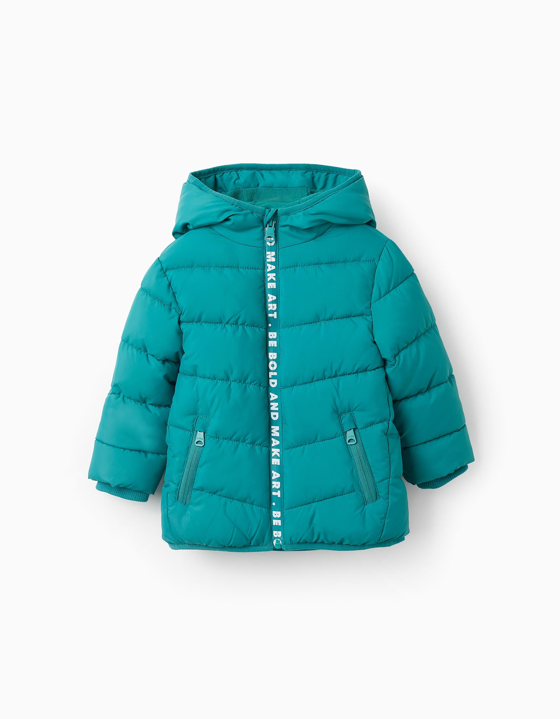 Hooded Puffer for Baby Boys, Turquoise