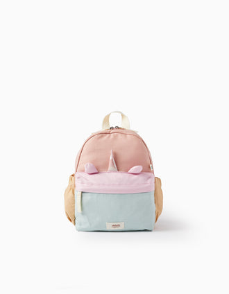 Mochila em Algodão de Unicórnio para Menina 'Victoria', Azul/Bege/Rosa