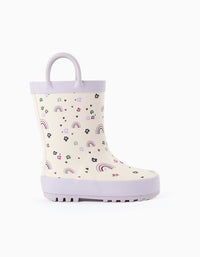 Botas de Agua para Bebé Niña 'Flores & Arco Iris', Blanco/Lila