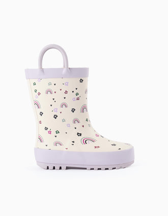 Botas de Agua para Bebé Niña 'Flores & Arco Iris', Blanco/Lila
