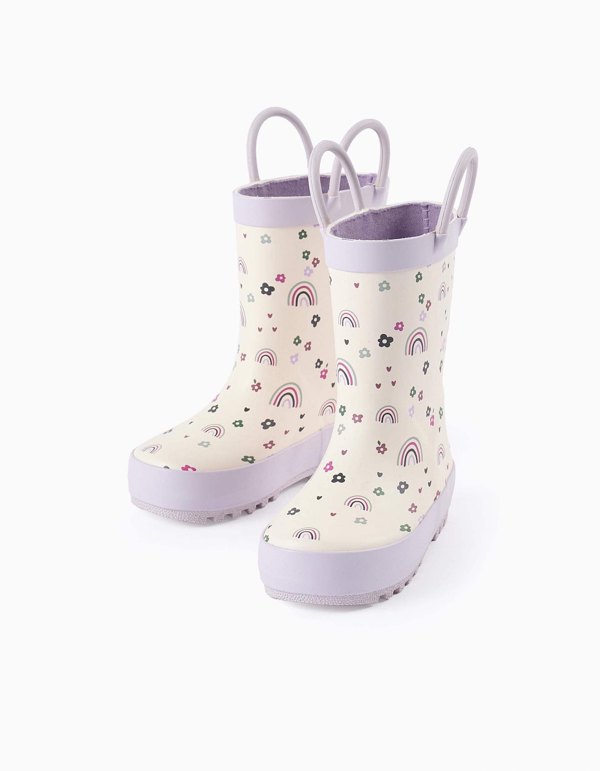 Wellies for Baby Girls 'Flowers & Rainbows', White/Lilac