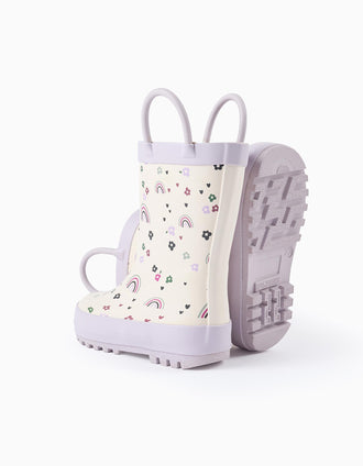 Botas de Agua para Bebé Niña 'Flores & Arco Iris', Blanco/Lila