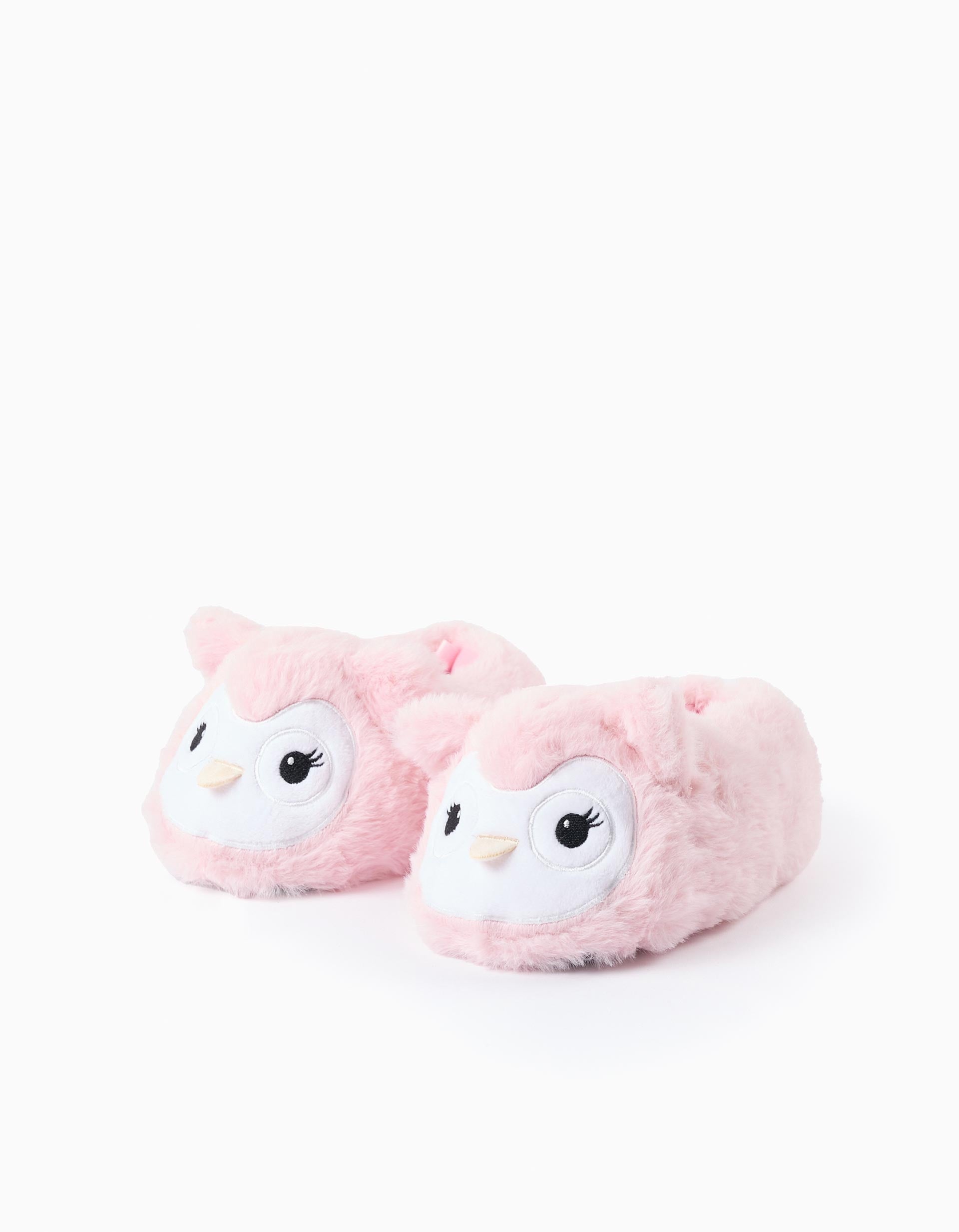 Plush Slippers for Girls 'Owl', Pink