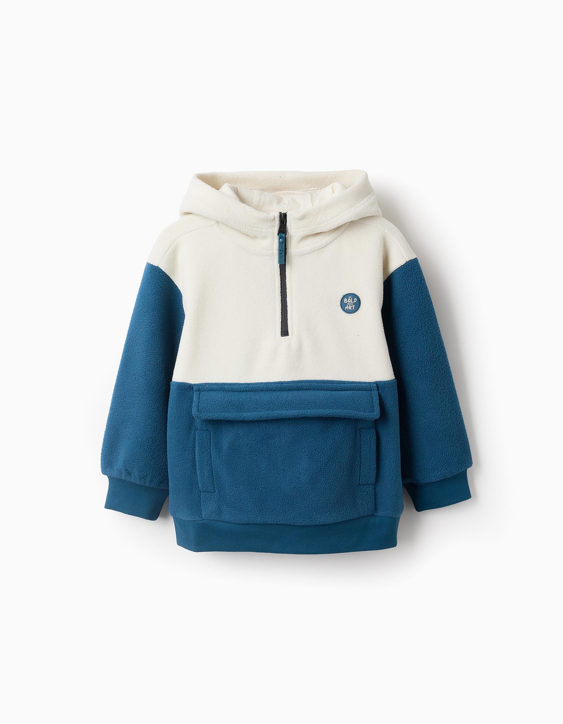 Hooded Polar Sweatshirt for Boys 'Art', White/Turquoise