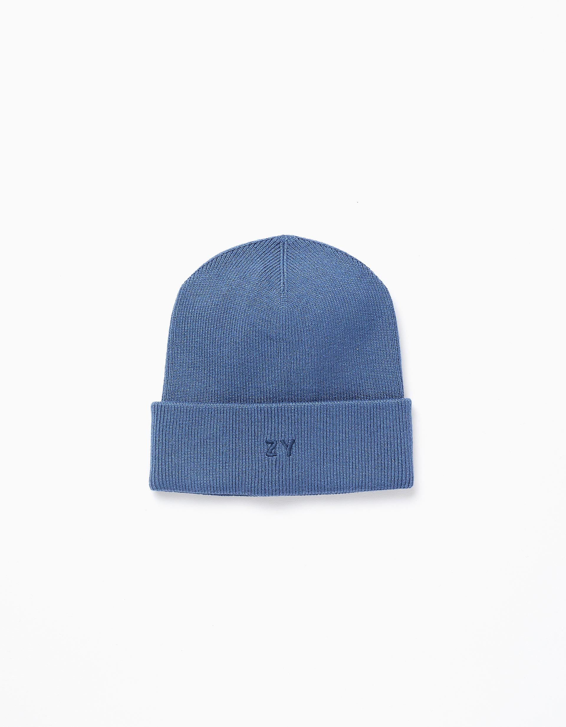 Ribbed Beanie with Fold for Boys, Blue