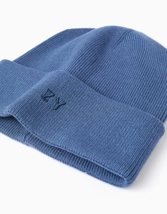 Bonnet Côtelé avec Revers pour Garçon, Bleu