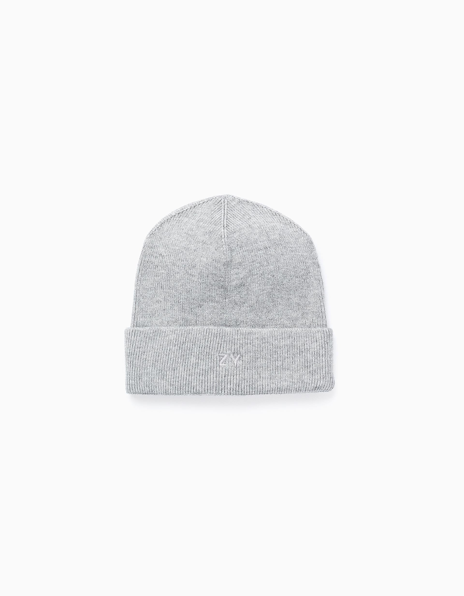 Ribbed Beanie Hat with Fold for Boys, Grey